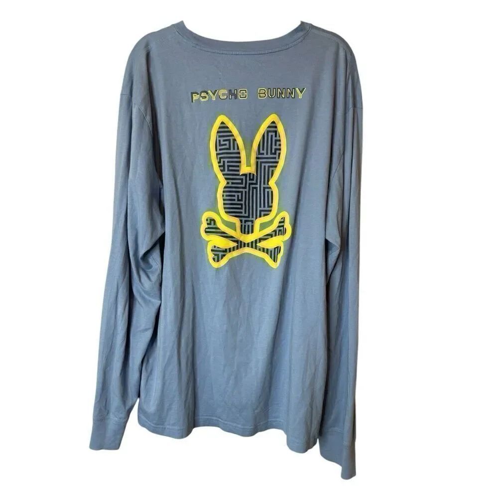 Psycho Bunny Men's Light Blue Bennett Graphic Crew-Neck Long Sleeve T-Shirt XXXL